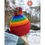 Czapka wełniana tęcza POM POM beanie