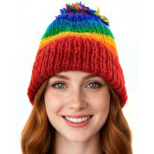 Czapka wełniana tęcza POM POM beanie