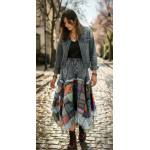 Długa spódnica nepalska boho z koronką GIPSY