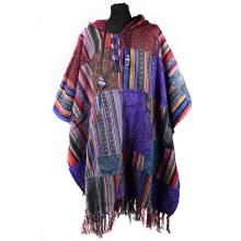 Nepalskie PONCZO patchwork ETNO Handmade FRĘDZLE