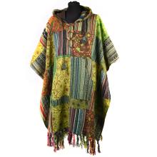 Nepalskie PONCZO patchwork ETNO Handmade FRĘDZLE