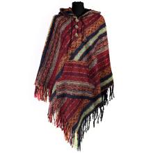 Ponczo Gheri z Frędzlami  Krótkie PURPUR