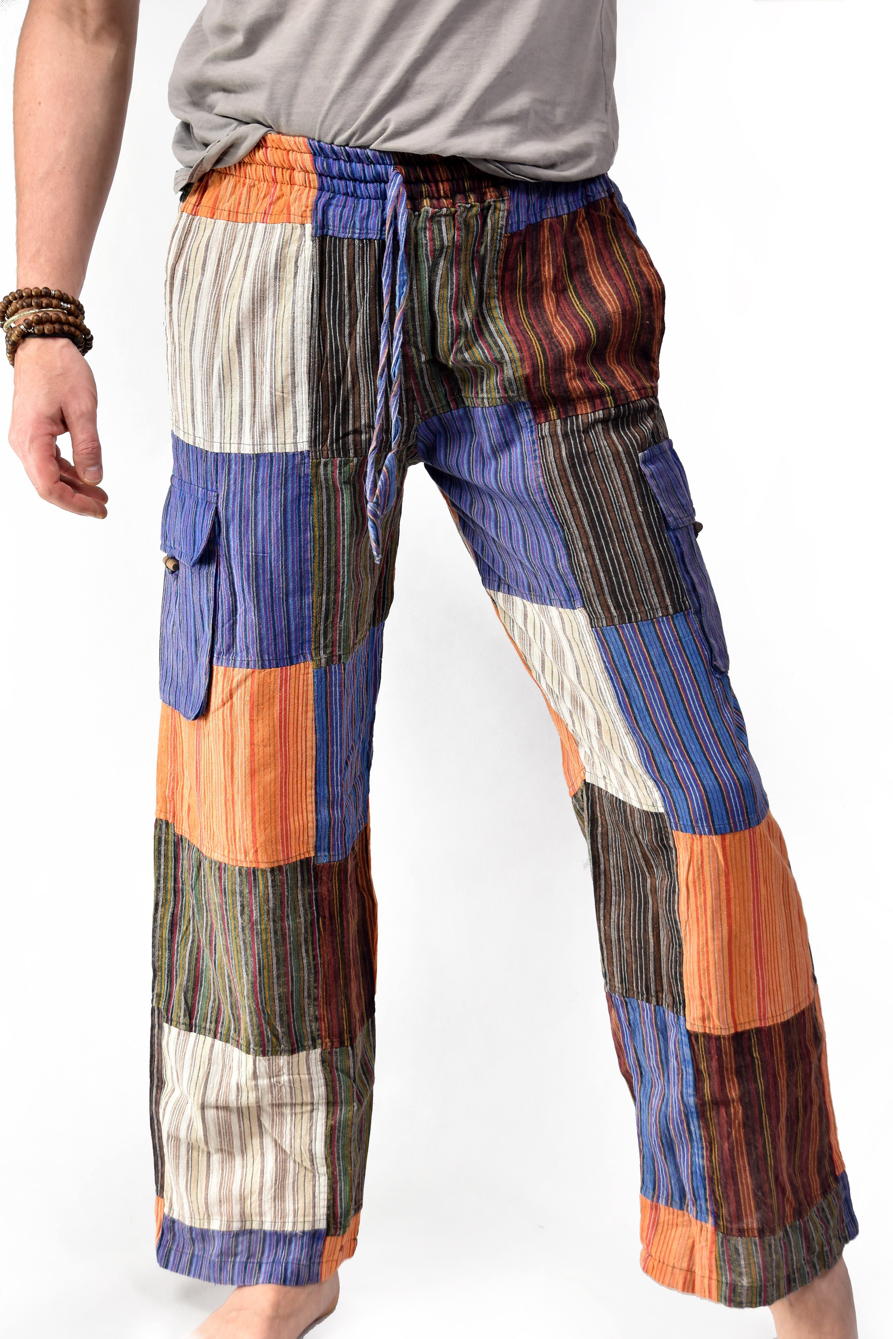 Spodnie w łaty Patchwork Kieszenie bojówki bez stempli