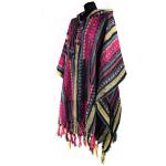 Tradycyjne Nepalskie PONCZO malinowe 