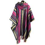 Tradycyjne Nepalskie PONCZO malinowe 